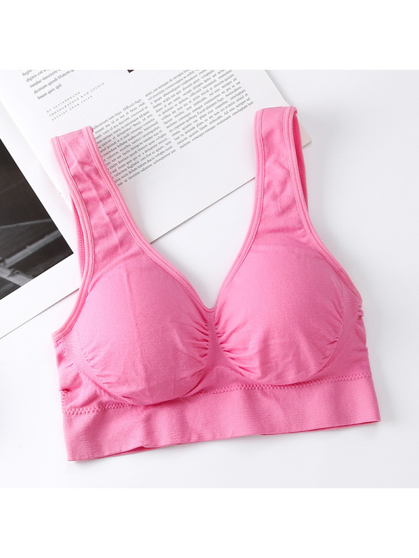 中老年大码无缝零束缚无钢圈睡眠文胸 无痕瑜伽双层运动背心女bra 浅玫红 XS/S