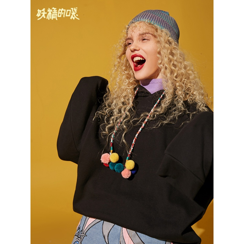 妖精的口袋Y早秋卫衣女潮连帽薄款中长款秋装宽欧货上衣J