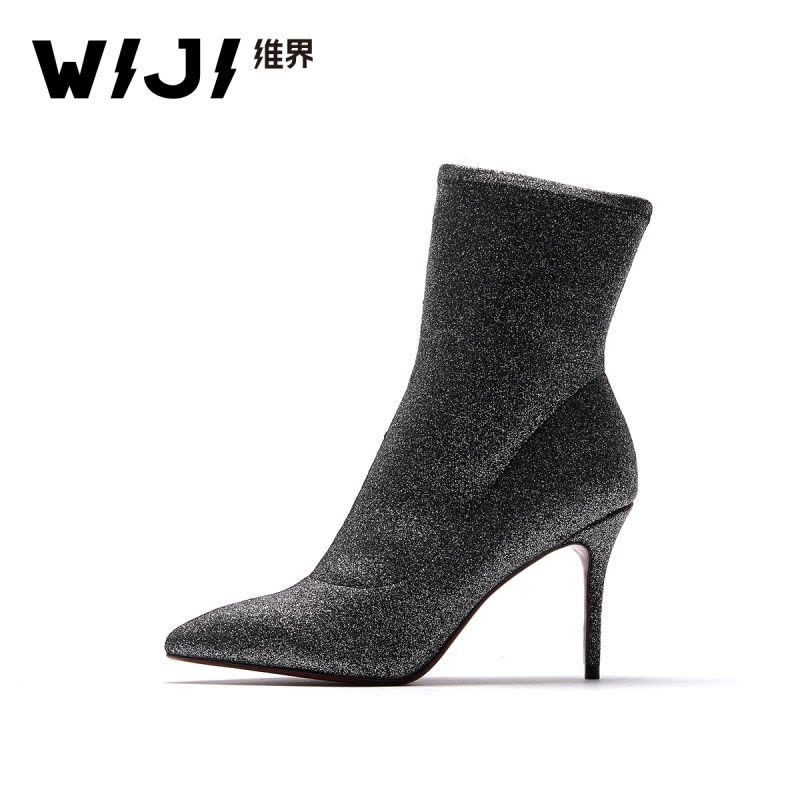 WIJI维界新款秋季细跟高筒靴尖头时尚欧美风女鞋ins街拍潮搭鞋图片