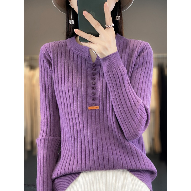 2023早秋圆领针织衫女秋冬装新款设计感毛衣女热卖洋气内搭打底衫