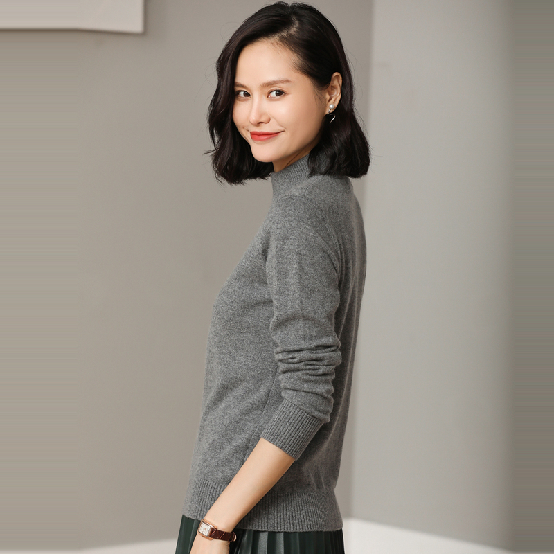 恒源祥羊绒衫半高领秋冬纯羊绒毛线衫针织衫百搭毛衣女保暖打底衫