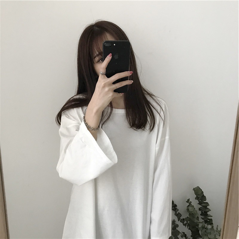 女装秋冬韩版新款纯色圆领长袖T恤女宽松百搭打底衫上衣