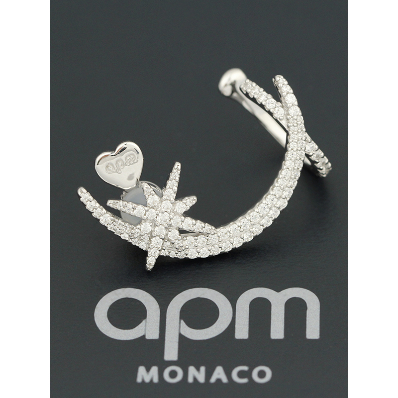 apm MONACO单只镶晶钻耳骨夹925银耳饰穿孔耳环气质宴会耳扣百搭首饰AE11048OX