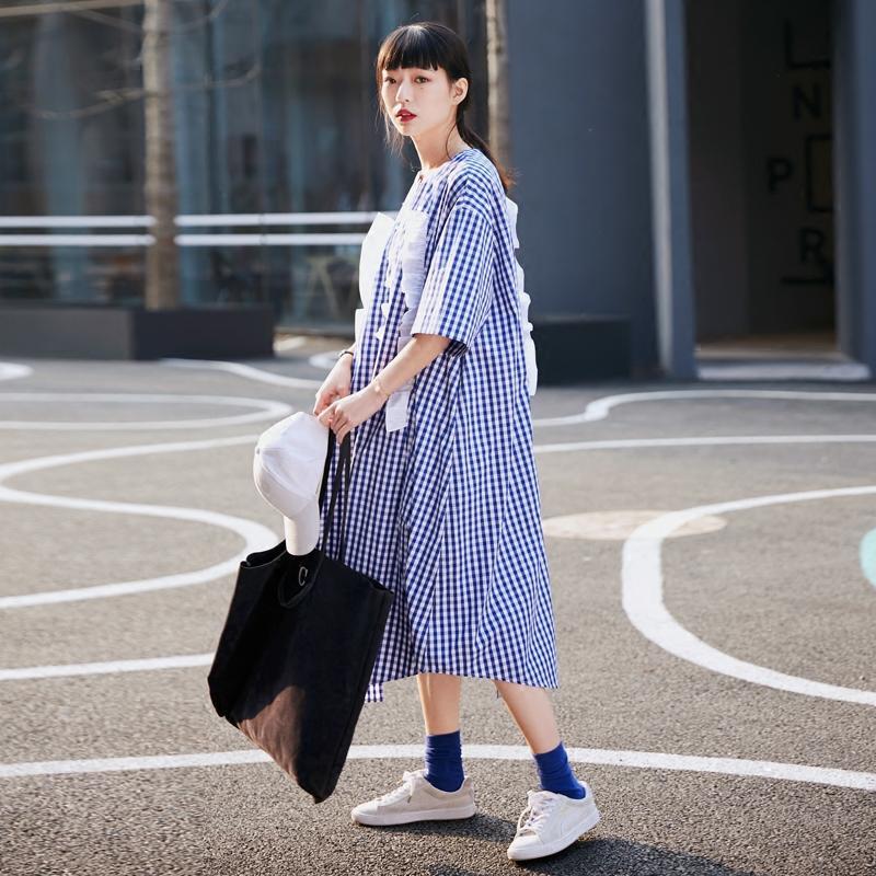 森宿Y夏装2018文艺木耳边装饰短袖连衣裙女J