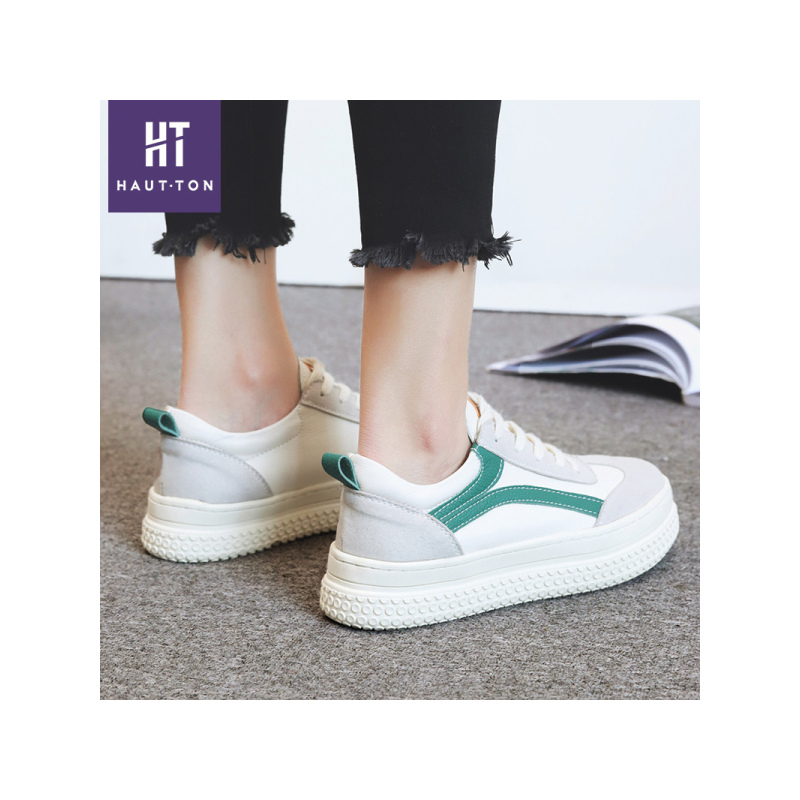 皓顿（HAUTTON）女鞋休闲鞋女系带2018新品小白鞋女士单鞋