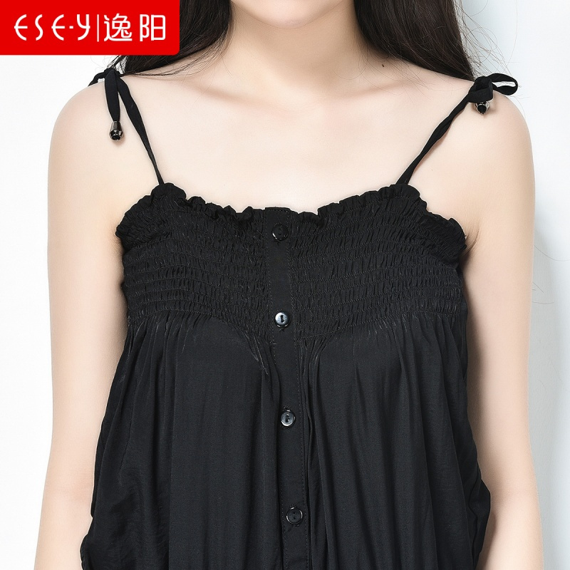 韩版时尚大口袋休闲黑色吊带连体裤短裤女2018夏季新款2859