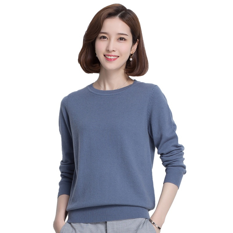 恒源祥羊毛衫女秋冬修身圆领针织衫纯色套头打底毛衣女2018新款