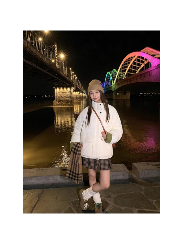 新款年网红INS加厚短款棉服拼色连帽防寒百搭韩版