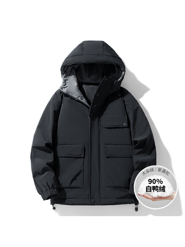 羽绒服男冬季新款山系户外情侣防风保暖宽松连帽白鸭绒冲锋衣外套