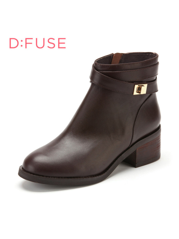 迪芙斯D:FUSE牛皮圆头中跟拉链皮带装饰深口女鞋DF44115016