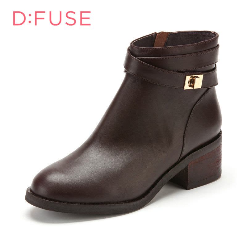 迪芙斯D:FUSE牛皮圆头中跟拉链皮带装饰深口女鞋DF44115016图片