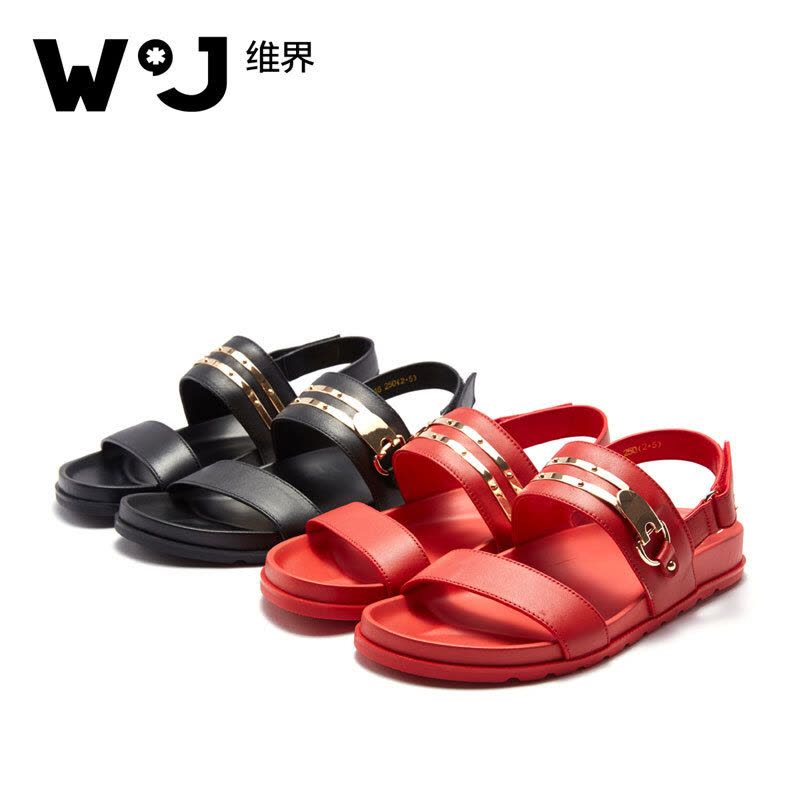 维界闪耀时尚金属横带牛皮凉鞋图片