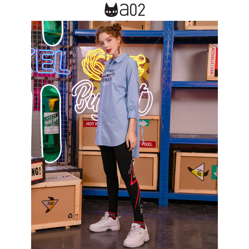 a02新款2020时尚潮流卡通印花弹性显瘦修身打底裤女潮DTV1A1171PN