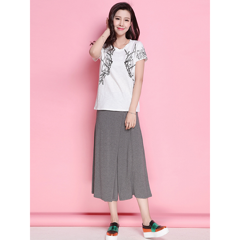 拉夏贝尔2018夏装新款修身圆领绘画印花图案上衣短袖T恤女士 10009939 L 白色 甜美淑女 简约优雅