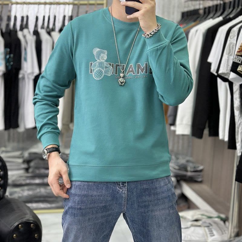修身卫衣男士圆领套头长袖体恤打底衫T恤上衣服烫钻小熊秋冬时尚图片