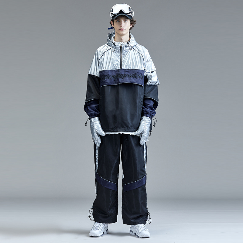 guuka潮牌反光镭射风衣男宽松青少年嘻哈运动银色套头防风衣外套