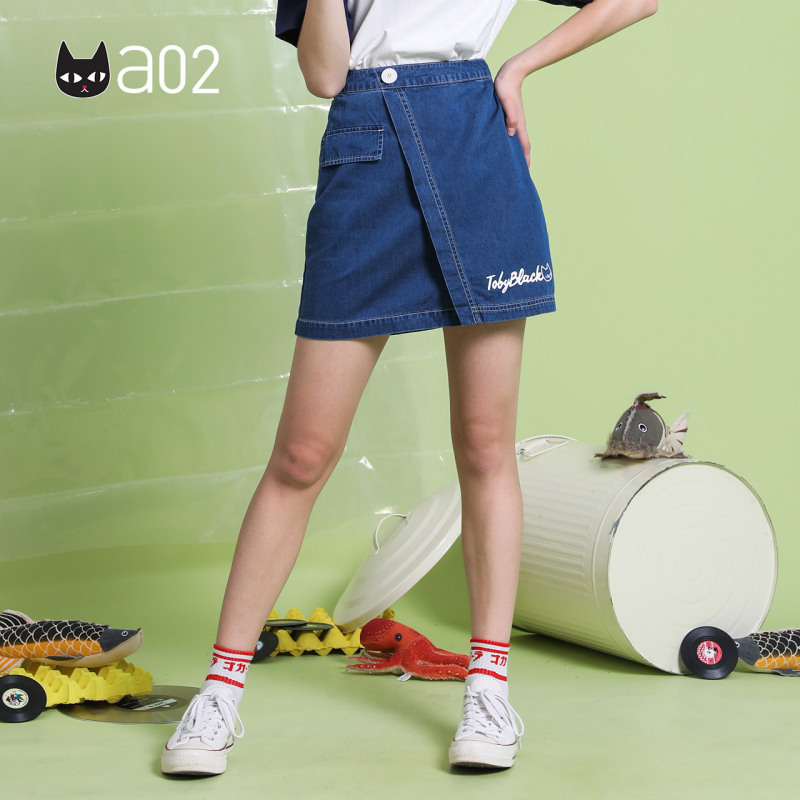 a02新款2020时尚潮流字母印花显高开叉牛仔短裙女潮夏DTV2D1111SK