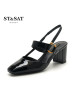 St&Sat/星期六牛皮方头粗跟高跟中后空凉鞋SS81114310