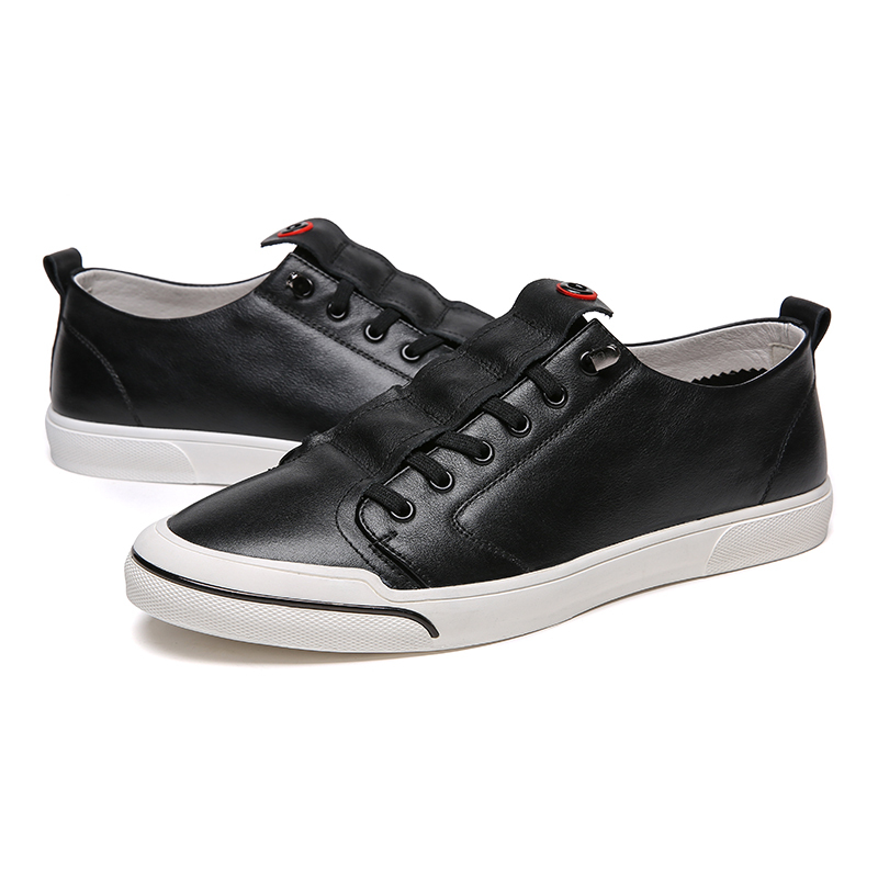 红蜻蜓男鞋真皮男生鞋子男潮鞋百搭韩版潮流黑色低帮男士休闲板鞋