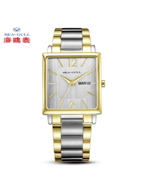 海鸥表seagull60周年款男表纤薄方形单历钢带男士海鸥手表石英表e315