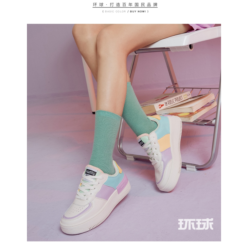 环球新款小白鞋女鞋马卡龙糖果拼色休闲平底板鞋