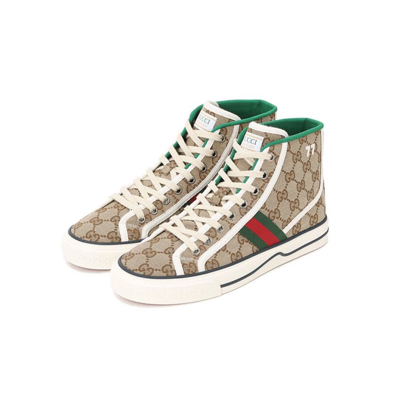 预售 古驰GUCCI Tennis 1977 高帮帆布鞋 老花老花帆布627838 女士高帮鞋帆布休闲鞋图片