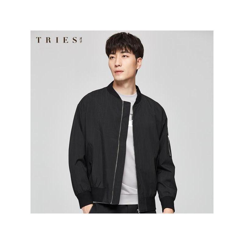 才子男装棒球领夹克男士2020秋季新款修身薄款印花休闲短款外套