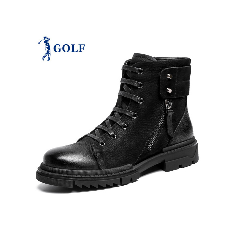 GOLF/高尔夫时尚英伦真皮马丁靴系带靴子男黑色
