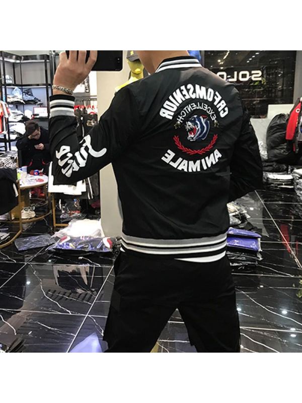 欧洲站男士春秋款夹克男潮牌青年帅气刺绣潮流棒球服修身外套