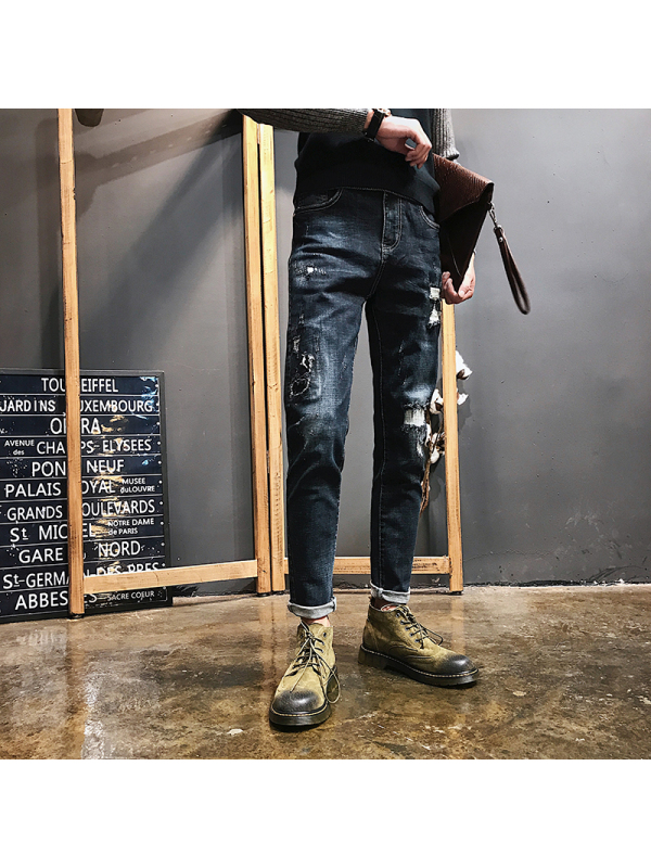 【COMEACROSS】秋冬新厂家直销韩版修身潮流弹力小脚牛仔裤男高档