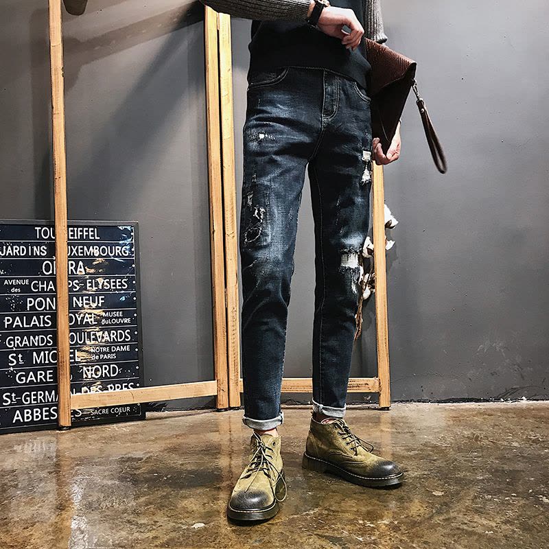 【COMEACROSS】秋冬新厂家直销韩版修身潮流弹力小脚牛仔裤男高档图片