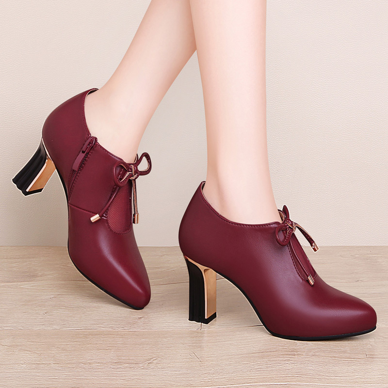 莱卡金顿laikajindun高跟鞋女粗跟春季韩版百搭中跟仙女风单鞋中跟