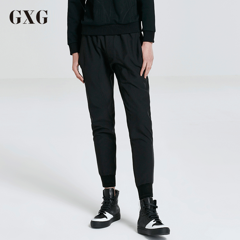 GXG休闲裤男装春季男士时尚修身流行黑色长裤男_1