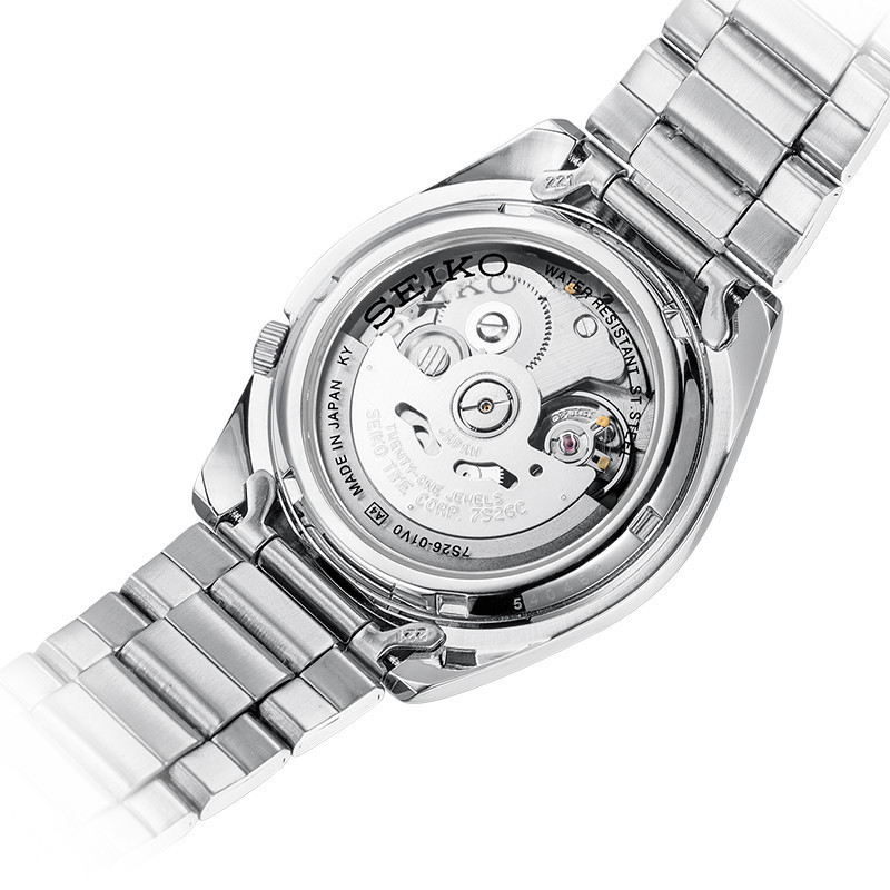 精工seiko手表5号系列智慧夜光防水商务不锈钢带自动上链机械男表snkl