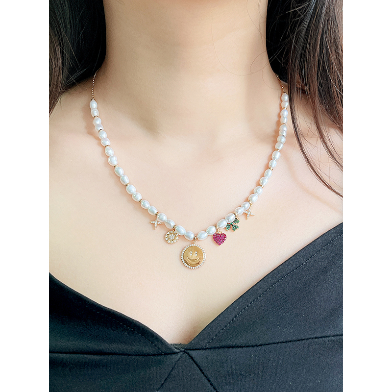 apmmonaco珍珠幸运符四叶草项链新品多吊坠轻奢夏日锁骨链可调节颈链