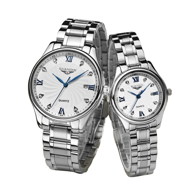 冠琴guanqin正品情侣表镶钻钢带情侣表男表女表超薄石英表情侣表一对
