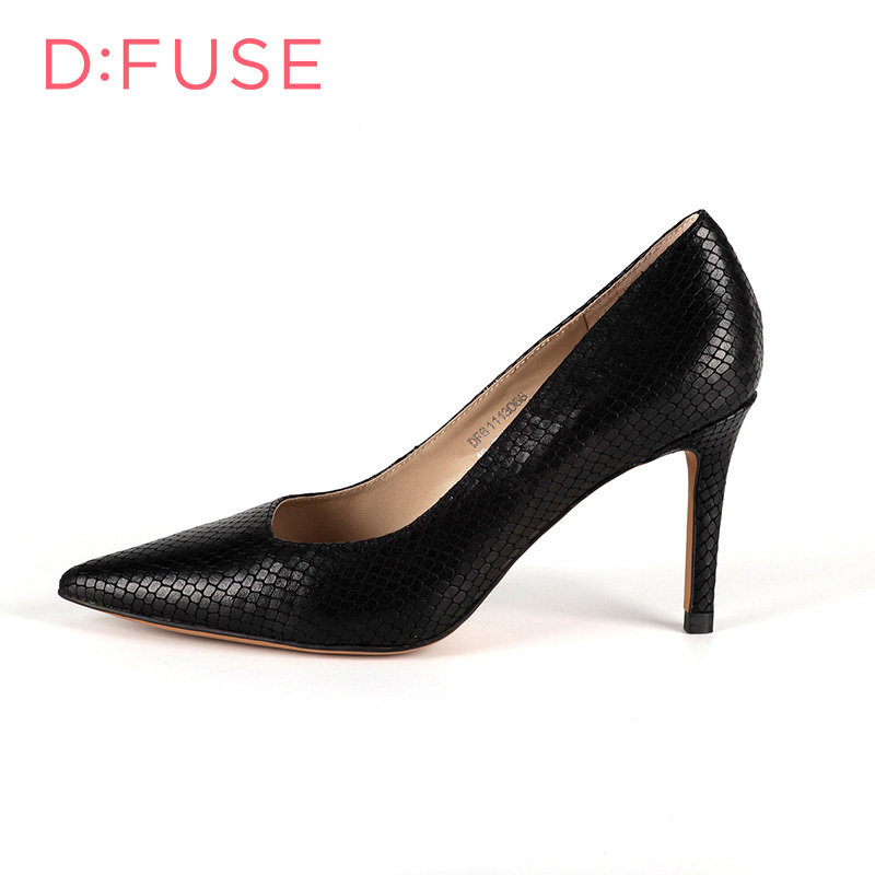 D：Fuse/迪芙斯尖头浅口鱼骨纹高跟细跟性感女鞋子DF61113066