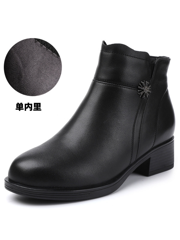 真皮软底妈妈鞋短靴女秋冬季保暖棉鞋复古奶奶大码粗跟皮靴子