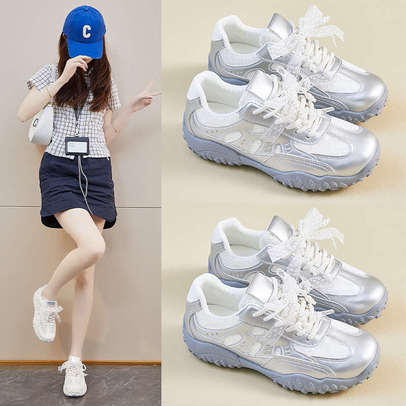 ins韩版德训女2025夏季网面透气增高新款学生跑步运动休闲鞋