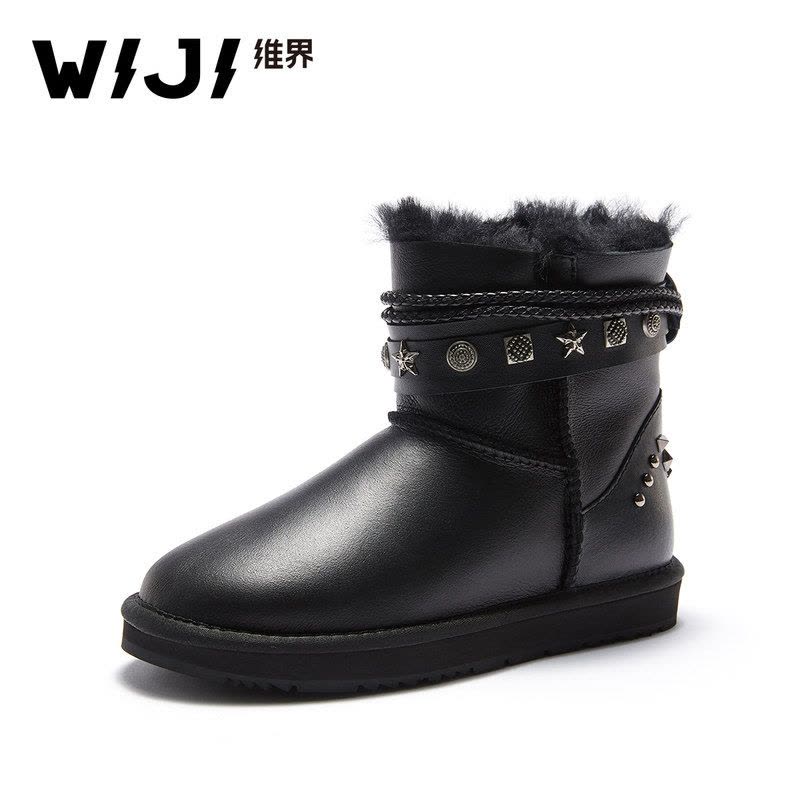 WIJI冬季新款皮毛一体雪地靴金属装饰靓丽炫酷保暖舒适休闲女鞋女图片