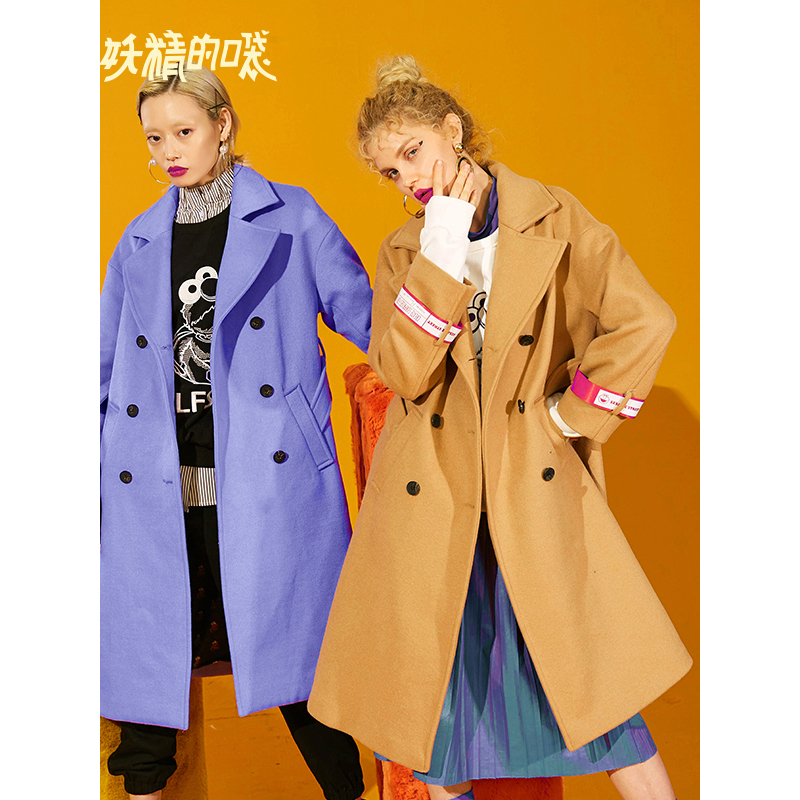 妖精的口袋Y景甜同款呢子大衣女中长款韩版冬装毛呢外套N_1