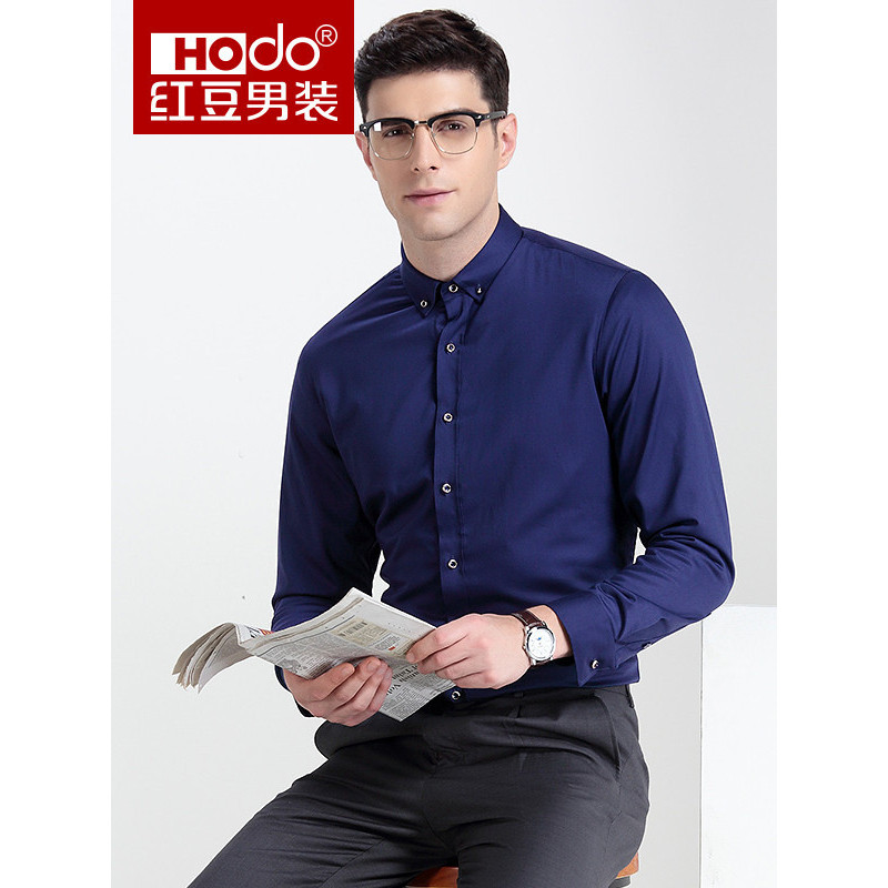 hodo红豆男装冬季男士衬衫轻商务休闲加绒保暖衬衫男