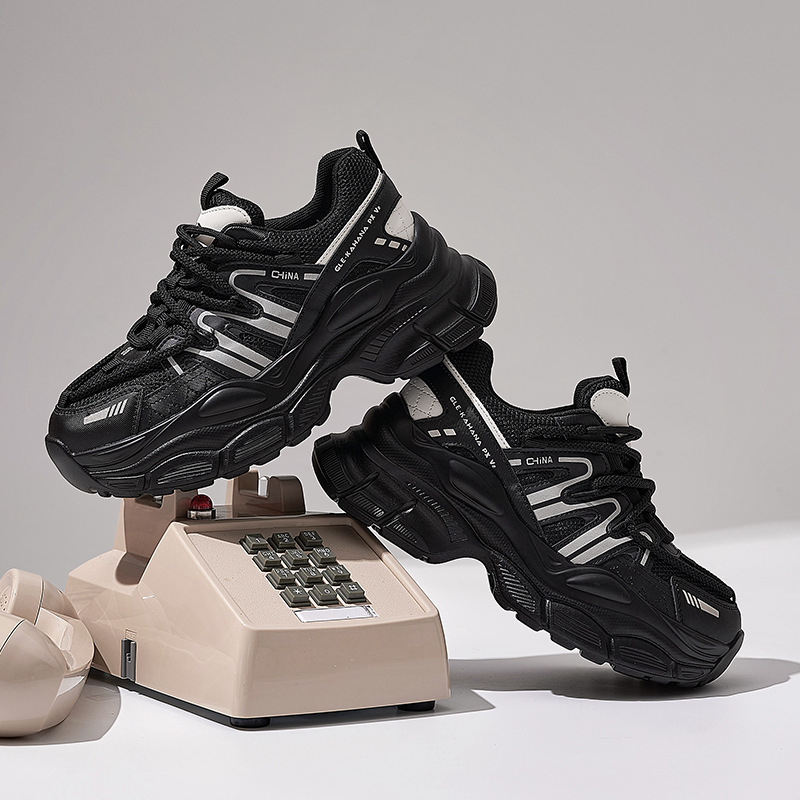 网红老爹鞋女in低帮鞋s潮2023年秋季新款韩版真皮厚底增高百搭运动单