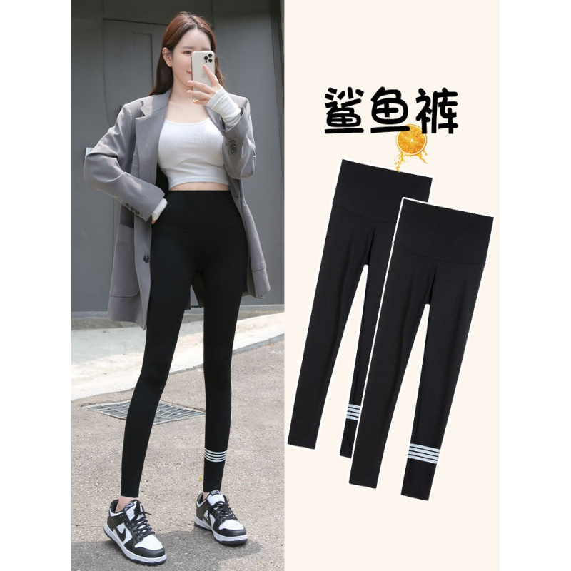 鲨鱼打底裤女裤子外穿春秋季紧身弹力九分小脚黑色芭比瑜伽瘦腿裤视频
