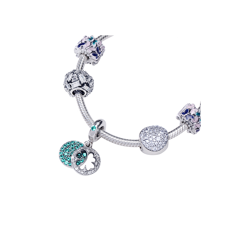 pandora潘多拉女款蝴蝶环绕系列优雅耀目四叶草手链diy串珠手镯