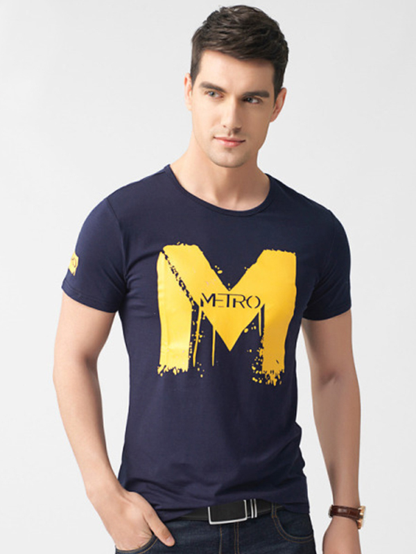 传奇保罗短袖t恤男夏季简约字母印花圆领青春流行t恤