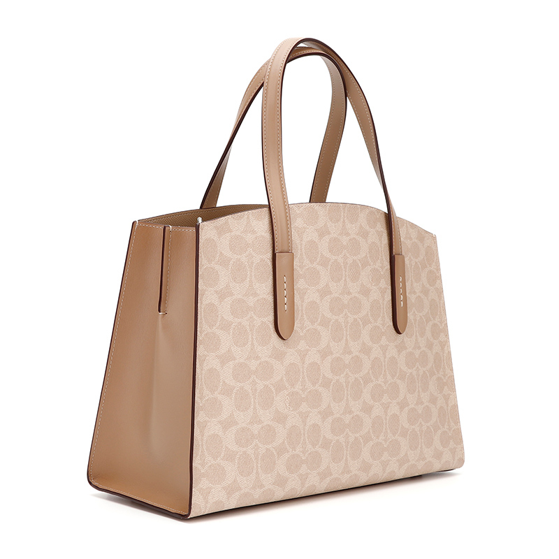 COACH 蔻驰 奢侈品 女士专柜款灰褐沙色LOGO款PVC配皮手提单肩斜挎包 31210 LHPVT