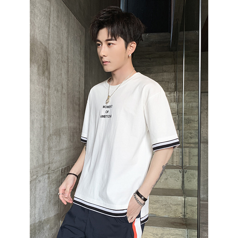三弦(LA CORDE)短袖男t恤潮牌上衣服装半袖夏季潮流宽松港风打底衫LA-MD-9154