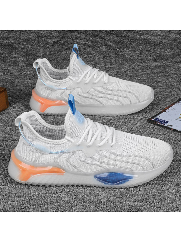 Ceba网面透气跑步鞋潮男鞋2022春季新款飞织椰子鞋透明底休闲运动鞋