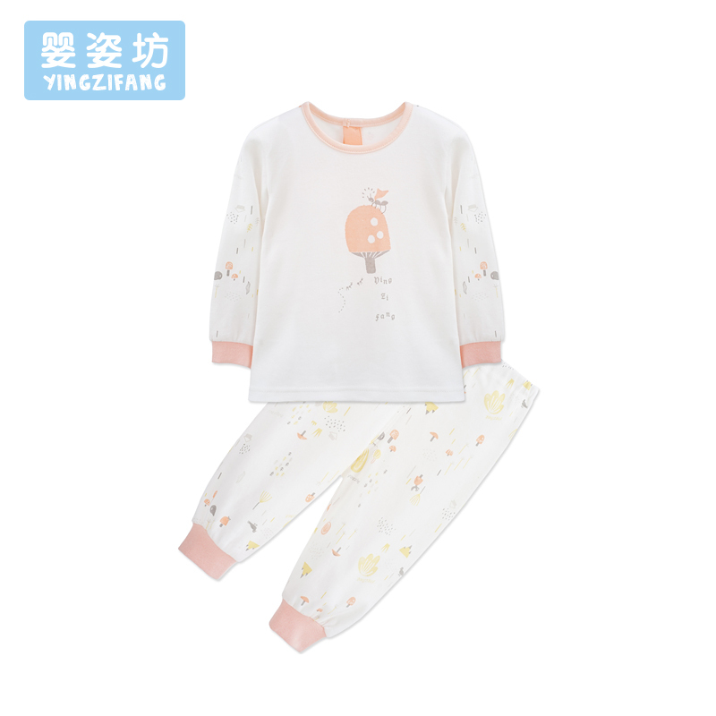 秋季新款男童女童休闲百搭时尚印花圆领长袖肩开扣两件套